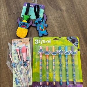 Disney Stitch Bundle: Gel Pens, Luggage Tags, Stickers, Makeup Brushes